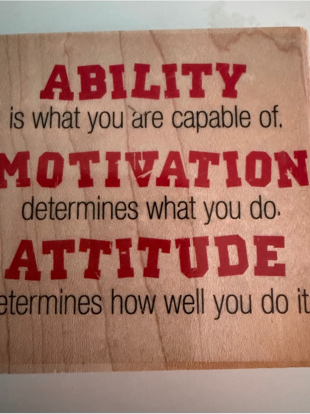 Stampabilities Wood Rubber Stamp – Ability, Motivation, Attitude 11083